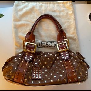 Be & D Studded Lambskin Leather Satchel Bag